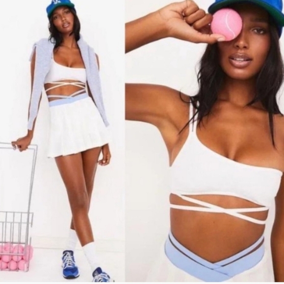 New!For Love and Lemons Chloe Sports Bra White Strappy One shoulder - Picture 1 of 6